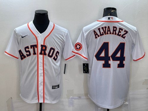 Men's Houston Astros #44 Yordan Alvarez White With Patch Cool Base Stitched Jersey